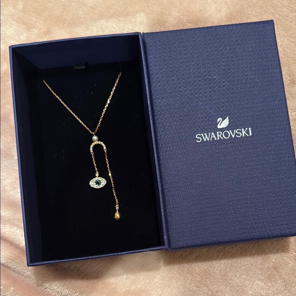 Swarovski Gold Necklace with Tear-Shaped Pendant